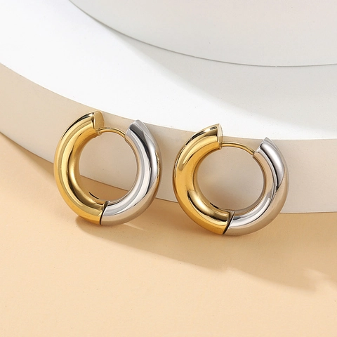 Minimalist Titanium Steel Two-Tone Gold Silver Chunky Hoop Earrings For Women Men Polished Geometric Huggie Circular Earring Jewelry