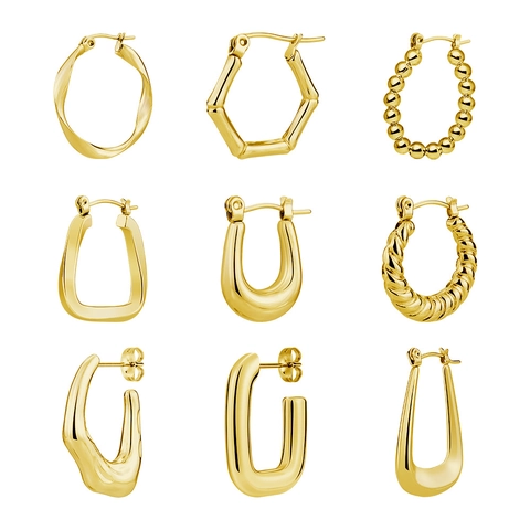 Orecchini a Cerchio Geometrici in Acciaio al Titanio per Donna Oro Argento Minimalista a Forma di U Intrecciata Design in Bambù Gioielli di Moda