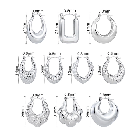 Vintage Stainless Steel Hoop Earrings For Women Gold Silver Plated Waterdrop Heart Geometric Chunky Textured Croissant Jewelry