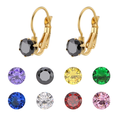 Boucles d'Oreilles Dormeuses en Acier Titane avec Zircone Cubique pour Femme Zircon Taille Ronde Or Argent Noir Bijoux Élégants Cadeau