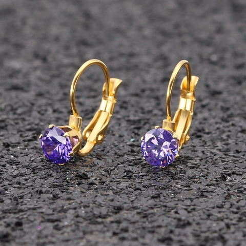 Boucles d'Oreilles Dormeuses en Acier Titane avec Zircone Cubique pour Femme Zircon Taille Ronde Or Argent Noir Bijoux Élégants Cadeau