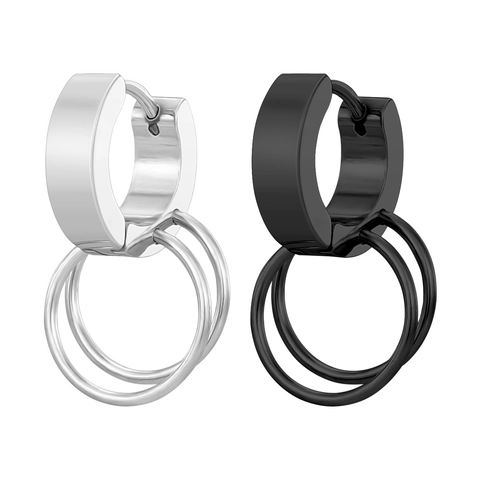 Orecchini a Cerchio Huggie in Acciaio Inossidabile a Doppio Anello per Uomo Donna Gioielli Punk Rock Minimalisti Tondi