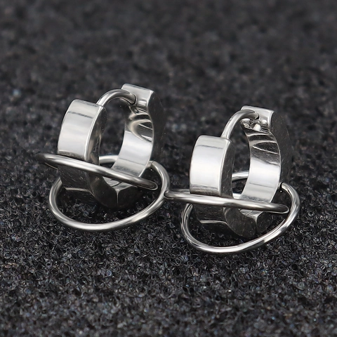 Orecchini a Cerchio Huggie in Acciaio Inossidabile a Doppio Anello per Uomo Donna Gioielli Punk Rock Minimalisti Tondi