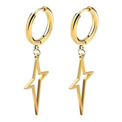 Titanium Steel Star Hoop Earrings For Unisex Hollow North Star Pendant Earrings Minimalist Geometric Punk Jewelry For Men Women