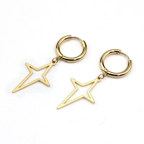 Titanium Steel Star Hoop Earrings For Unisex Hollow North Star Pendant Earrings Minimalist Geometric Punk Jewelry For Men Women