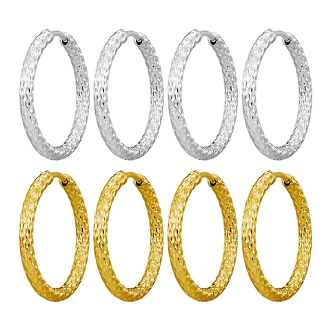 Boucles d'oreilles Créoles en Acier Inoxydable Titane Texturées Martellées Motif Torsadé Multicolore Rond Bijoux pour Femmes Hommes