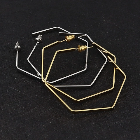 Boucles d'Oreilles Créoles Hexagonales Minimalistes pour Femmes Acier Titane Géométriques Grandes Boucles d'Oreilles Géométriques Or Argent Or Rose Bijoux de Mode