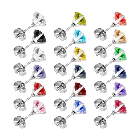 Pendientes de Botón de Acero de Titanio Para Mujer Hombre 4-Garras Redondo Colorido AAA Zirconia Joyería Piercing Simple 3-8mm
