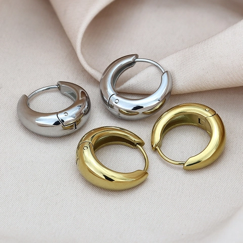 Pendientes de Aro Gruesos de Acero Inoxidable Minimalistas para Mujer Moda Pendientes Huggie Geométricos de Acero de Titanio Oro Plata Joyería Pulida