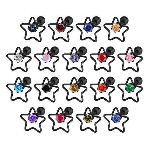 Boucles d'oreilles Clous en Acier Titane Pentagramme Étoile Creuse Géométrique Zirconia Coloré Incrusté Fermoir à Vis Bijoux Femme