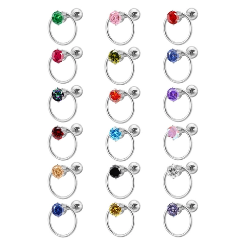 Pendientes de Botón de Aro Redondo de Acero Inoxidable para Mujer Joyería de Perforación Pendientes con Diamantes de Imitación de Colores e Incrustaciones