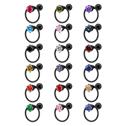 Pendientes de Botón de Aro Redondo de Acero Inoxidable para Mujer Joyería de Perforación Pendientes con Diamantes de Imitación de Colores e Incrustaciones
