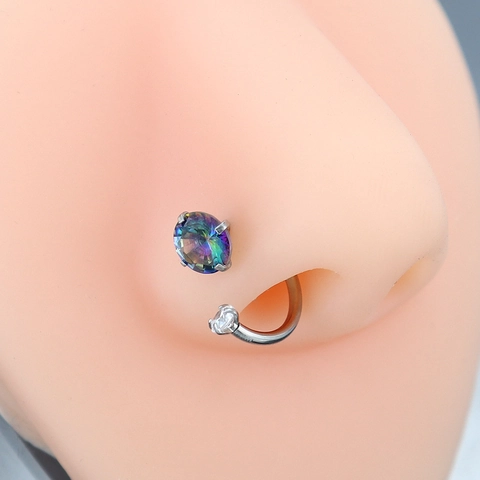 Titanium Steel Horseshoe Barbell Nose Ring Cartilage Ear Bone Ring Round Zirconia Inlaid Body Piercing Jewelry For Unisex