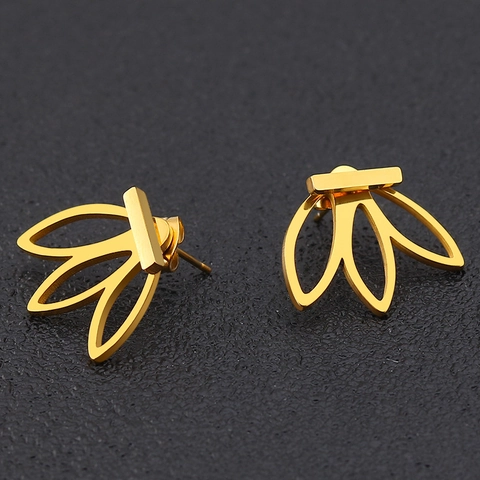 Boucles d'Oreilles Minimalistes en Acier Inoxydable Trois Feuilles pour Femmes Or Argent Or Rose Boule Barre Carrée Bijoux