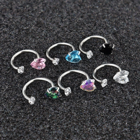 Titanium Alloy Heart Zirconia Horseshoe Circular Barbell Nose Ring Ear Cartilage Stud Piercing Jewelry For Women Silver Tone