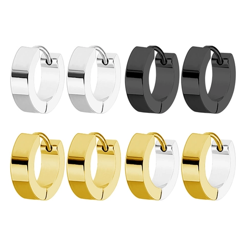 Minimalist Stainless Steel Flat Hoop Earrings For Men Women Geometric Circle Huggie Earrings Polished Unisex Fashion Jewelry Gift