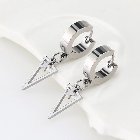 Titanium Steel Star Triangle Cross Chain Hoop Earrings Geometric Stainless Steel Punk Hip Hop Ear Jewelry For Men Women