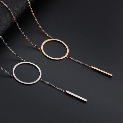 Stainless Steel Lariat Y Pendant Necklace For Women Minimalist Geometric Circle Bar Heart Tassel Adjustable Link Chain Necklace Fashion Jewelry Gift