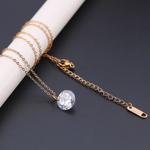 Titanium Stalen Waterdruppel Strass Knop Hanger Ketting Voor Vrouwen Elegante Eenvoudige Sleutelbeenketing Sieraden