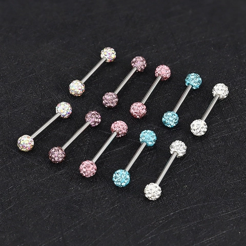 Piercing de Langue Barbell en Acier Inoxydable Incrusté de Strass Bijoux de Corps Style Punk pour Hommes Femmes