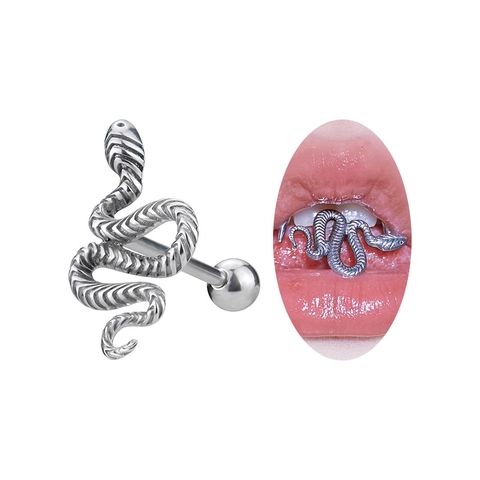 Piercing de Langue en Acier au Titane Punk Forme Serpent Crâne Microphone Barbell Unisexe Bijoux de Piercing Hip Hop