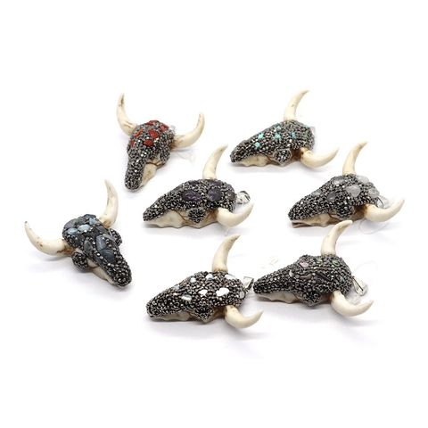 Bull Head Pendant Pave Black Rhinestone Resin Inlaid Tribal Style Charm For DIY Jewelry Making Bohemian Skull Accessory