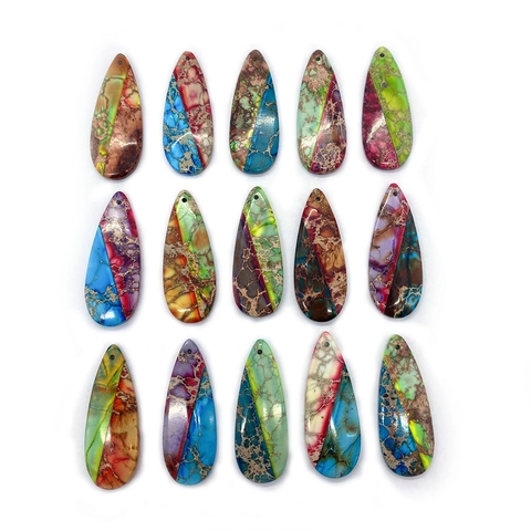 Ciondolo a Goccia in Pietra Naturale Diaspro Imperiale Splicing Multicolore Lucido Charm con Foro Singolo per Creazione Gioielli DIY Accessori Collana