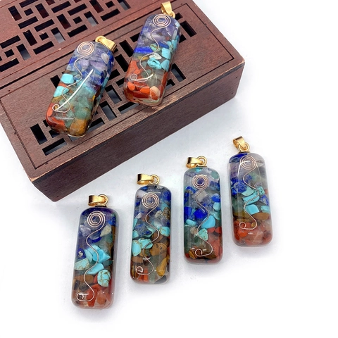Natural Stone Resin Crushed Stone Orgonite Pendant Cylindrical Spiral Wire Gold Bail Pendant Only DIY Jewelry Accessories