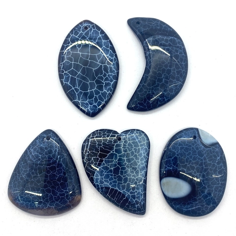Natural Stone Dragon Vein Agate Pendants For DIY Jewelry Making Moon Heart Oval Shape Polished Semi Precious Stone Charms