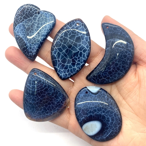 Natural Stone Dragon Vein Agate Pendants For DIY Jewelry Making Moon Heart Oval Shape Polished Semi Precious Stone Charms