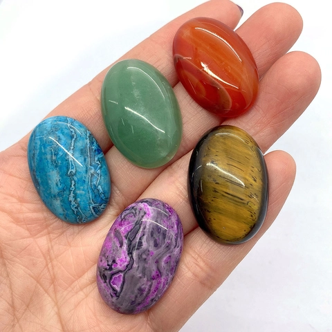 Naturstein Oval Cabochon Perlen Tigerauge Grüner Aventurin Achat DIY Schmuckherstellung Polierter Flacher Rücken Ohne Loch Edelstein