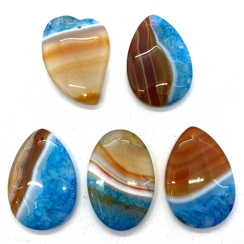 Natural Agate Stone Slices Pendants Set Mixed Colors Striped Water Drop Heart Oval Gemstone DIY Jewelry Making Accessories