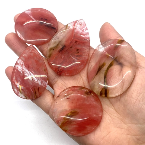 Natural Agate Stone Pendants Set Polished Round Teardrop Shapes Strawberry Quartz Beads For Jewelry Making DIY Craft Findings