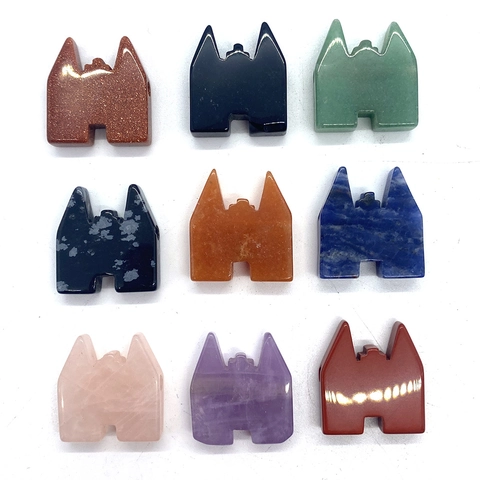 Natural Stone Castle Shape Polished Loose Beads For DIY Jewelry Making Black Agate Snowflake Obsidian Lapis Lazuli Accessories