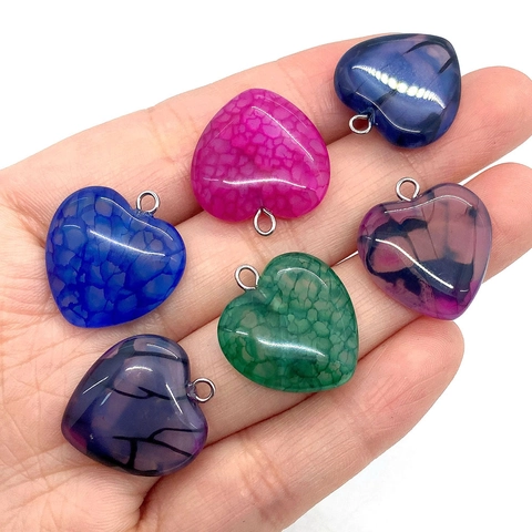 Natural Stone Agate Heart Shape Pendant Connector With Metal Loop For DIY Jewelry Making Handmade Necklace Charms Accessory