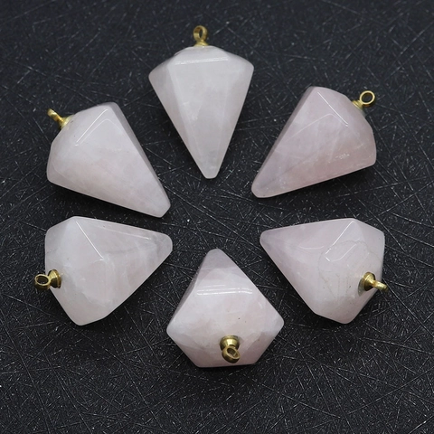 Natural Rose Quartz Faceted Pyramid Pendant With Gold Tone Metal Loop For DIY Necklace Jewelry Making Accessories Women Gift