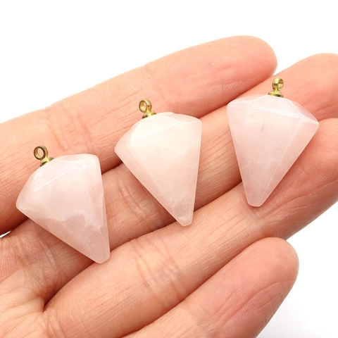 Natural Rose Quartz Faceted Pyramid Pendant With Gold Tone Metal Loop For DIY Necklace Jewelry Making Accessories Women Gift