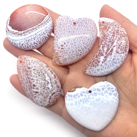 Natural Stone Dragon Vein Agate Pendants Heart Moon Water Drop Polished Charms For DIY Jewelry Making Women Necklace Parts