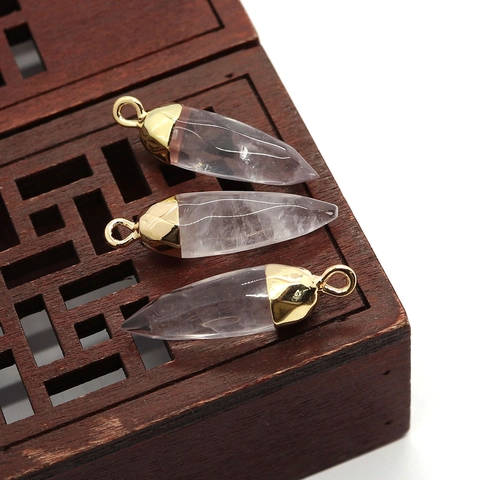 Natuursteen Gefacetteerd Kogelvorm Hanger Zonder Ketting Conisch Kristalkwarts Charms Met Goud Legering Metalen Kap Voor Sieraden