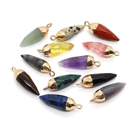 Natuursteen Gefacetteerd Kogelvorm Hanger Zonder Ketting Conisch Kristalkwarts Charms Met Goud Legering Metalen Kap Voor Sieraden