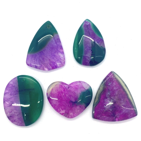 Pendentivi in Fette di Agata Naturale Lucidati a Strisce Pietra Semipreziosa Colore a Contrasto Viola Verde Accessori per Gioielli