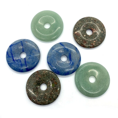 Natural Stone Donut Pendant For Jewelry Making Round Pi Disc Charm Green Aventurine Blue Lapis Unakite DIY Necklace Accessory