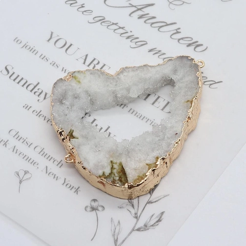 Naturstein Kristall Druzy Anhänger Verbindungsstück Doppelösen Unregelmäßige Form Achat Geode Scheibe Für DIY Schmuckherstellung Vergoldet