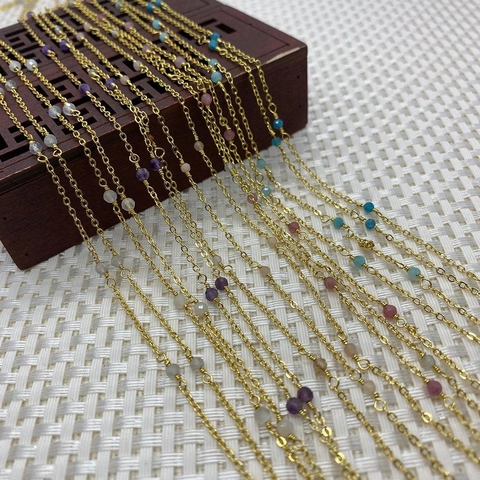 DIY Crystal Bead Copper Chain Roll For Jewelry Making Faceted Natural Stone Golden Metal Link Chain For Bracelet Necklace Accessory