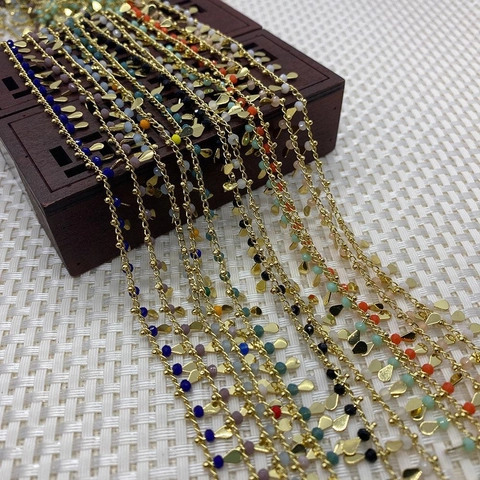 Bohemian DIY Jewelry Chain Accessory With Crystal Beads And Copper Teardrop Pendants For Handmade Necklace Bracelet Craft