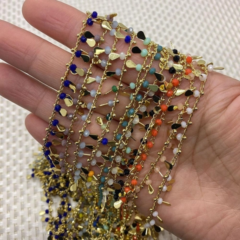 Bohemian DIY Jewelry Chain Accessory With Crystal Beads And Copper Teardrop Pendants For Handmade Necklace Bracelet Craft