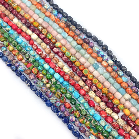 Natural Stone Loose Beads Irregular Barrel Shape Imperial Jasper Turquoise For DIY Jewelry Making Spacer Beads Multi Color Polished Crafts