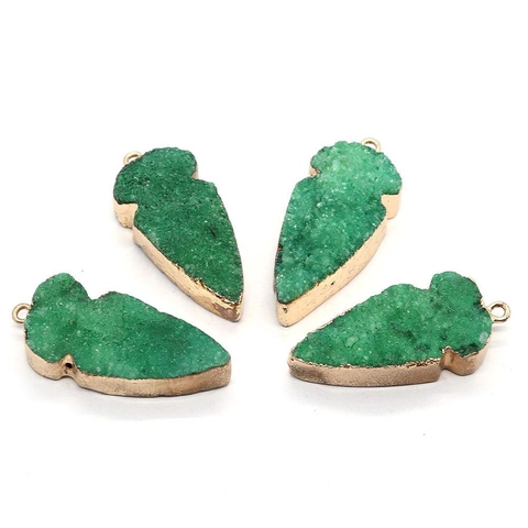 Natuurlijke Druzy Kristal Bladvorm Hanger Met Vergulde Omlijsting Groene Steen Voor DIY Sieraden Maken Ketting Oorbellen Vrouwen