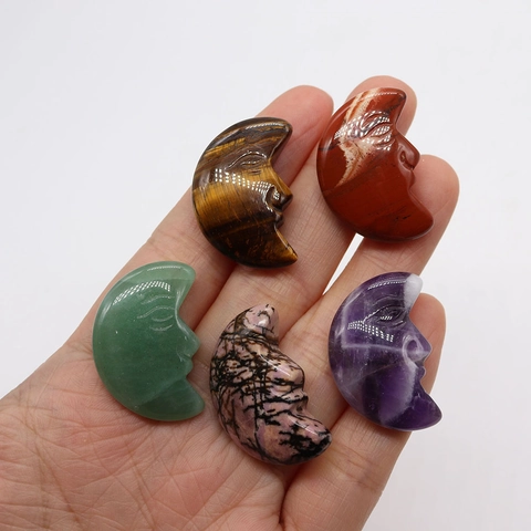 Cuentas de Piedra Natural Talladas Cara de Luna Cristal Curativo Amatista Ojo de Tigre Cuarzo Rosa Cuentas Sueltas DIY