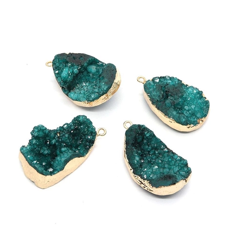 Pendentif en Cristal Druzy Naturel Goutte Irrégulière Bordure Dorée Électroplaquée Charme de Pierre Pour Création Bijoux DIY